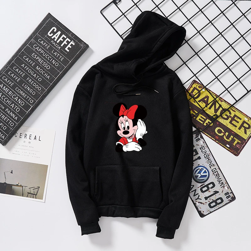 Women Sweatshirt Cotton Hoodies Autumn Winter Minnie Cartoon Hoodie Print Pullover Long Sleeve Plus Size 5XL White