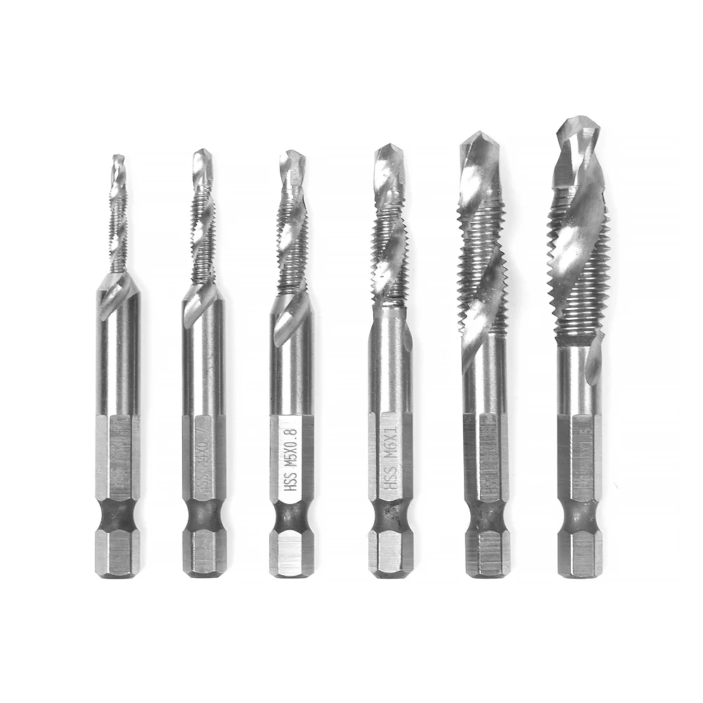 Toolour 6 шт./компл. 1/4 ''hex HSS высокая Скорость Сталь нить спираль винтовой M3 M4 M5 M6 M8 M10 метрики композитный коснитесь Сверло по дереву водопроводной воды