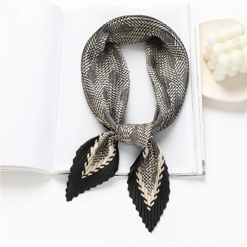 

Luxury Plaid Silk Crinkle Headband for Women Designer Square Scarf Hair Bands Ribbon Scrunchies Bandana Shawl Hair Accessories