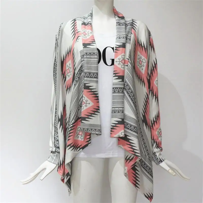

Cardigans Women Irregular Geometric Printed Cardigan Open Front Loose Sweaters Jumper Outwear Jackets Coat Tops