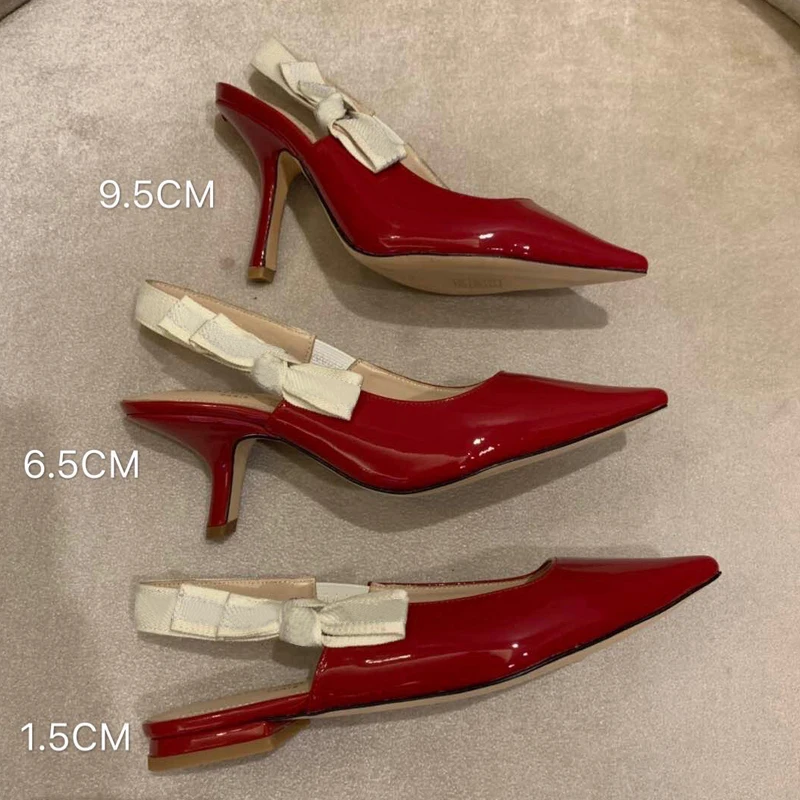 

Luxury Women Designer Shoes 2021 Three High Heels Flats Bow Tie Ladies Shoes Women Slip on Party Dress Wedding Shoes