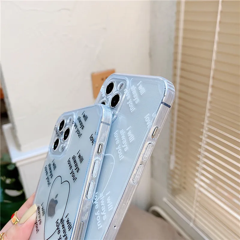 

Black white Love heart Phone Case For iPhone 11 12 Pro Max Mini Xr Xs X 8 7 Plus SE 2020 Transparent Soft TPU Silicone Cover