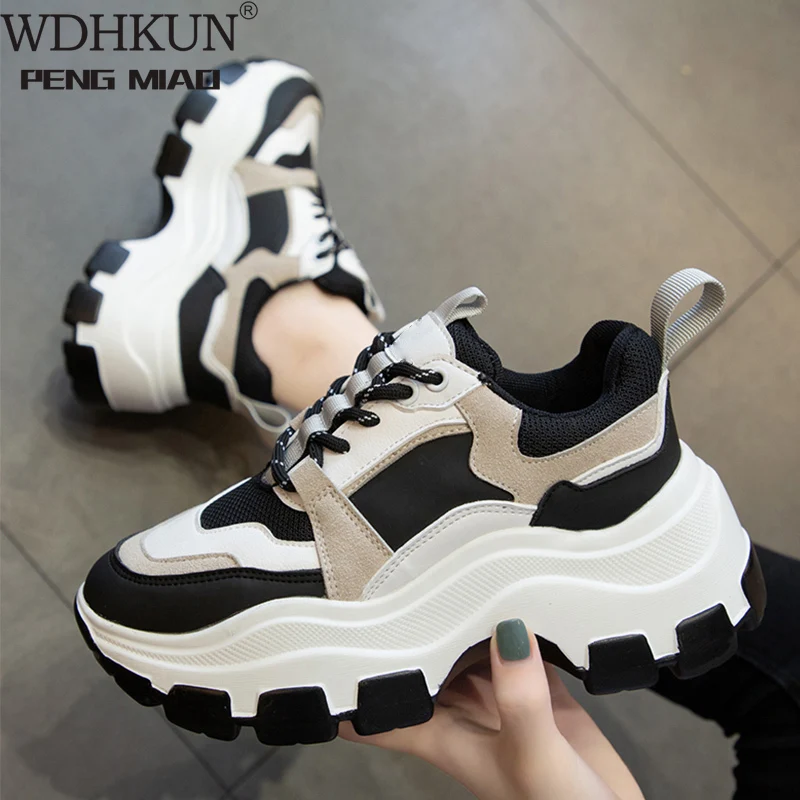 

Women's Chunky Sneakers Thick Bottom Platform Vulcanize Shoes Fashion Breathable Casual Running Shoe for Woman Female 2021