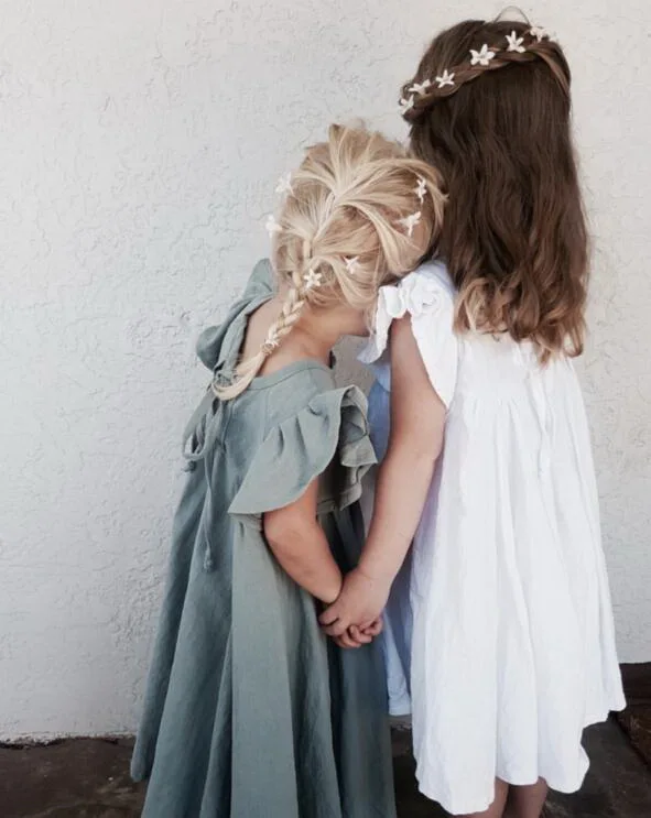 Girls Dress Baby Clothes Summer White Green Flare Sleeve Ruffle Beautiful Kids Dresses for E19074 | Детская одежда и обувь