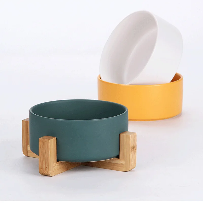 Миска для кормления кошек и собак керамическая миска с деревянной рамой корма
