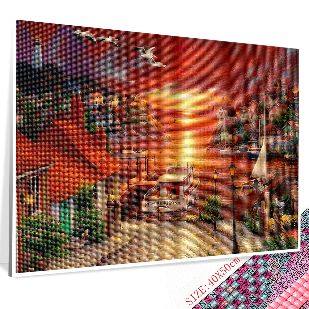 huacan new diamond painting full squareround landscape 5d diy diamonds embroidery house kits decorations home free global shipping