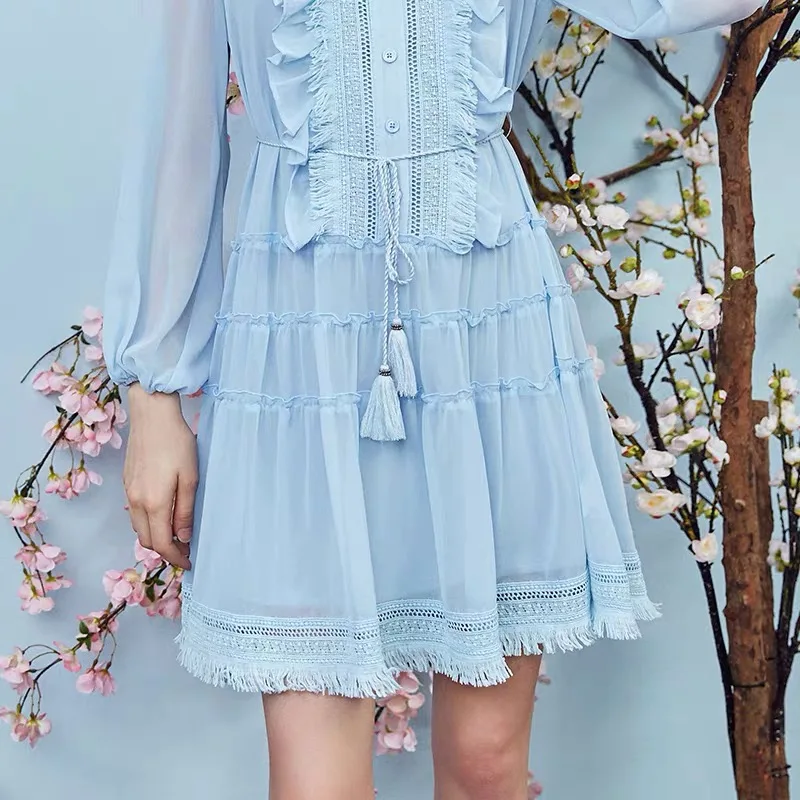 Женская французская повседневные свободные шифоновый пояс со шнуровкой и