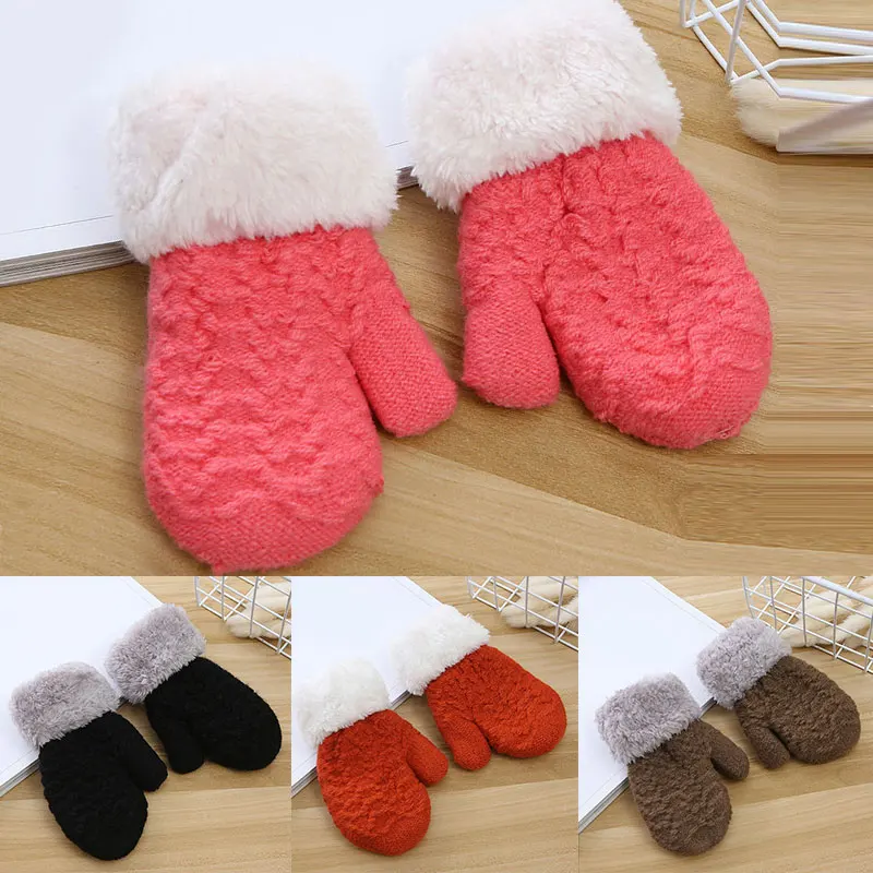 

Plush Solid Color Kids Knitted Gloves Unisex Boy Girl Full Finger Imitation Cashmere Gloves Children Outdoor Mittens 2020 New