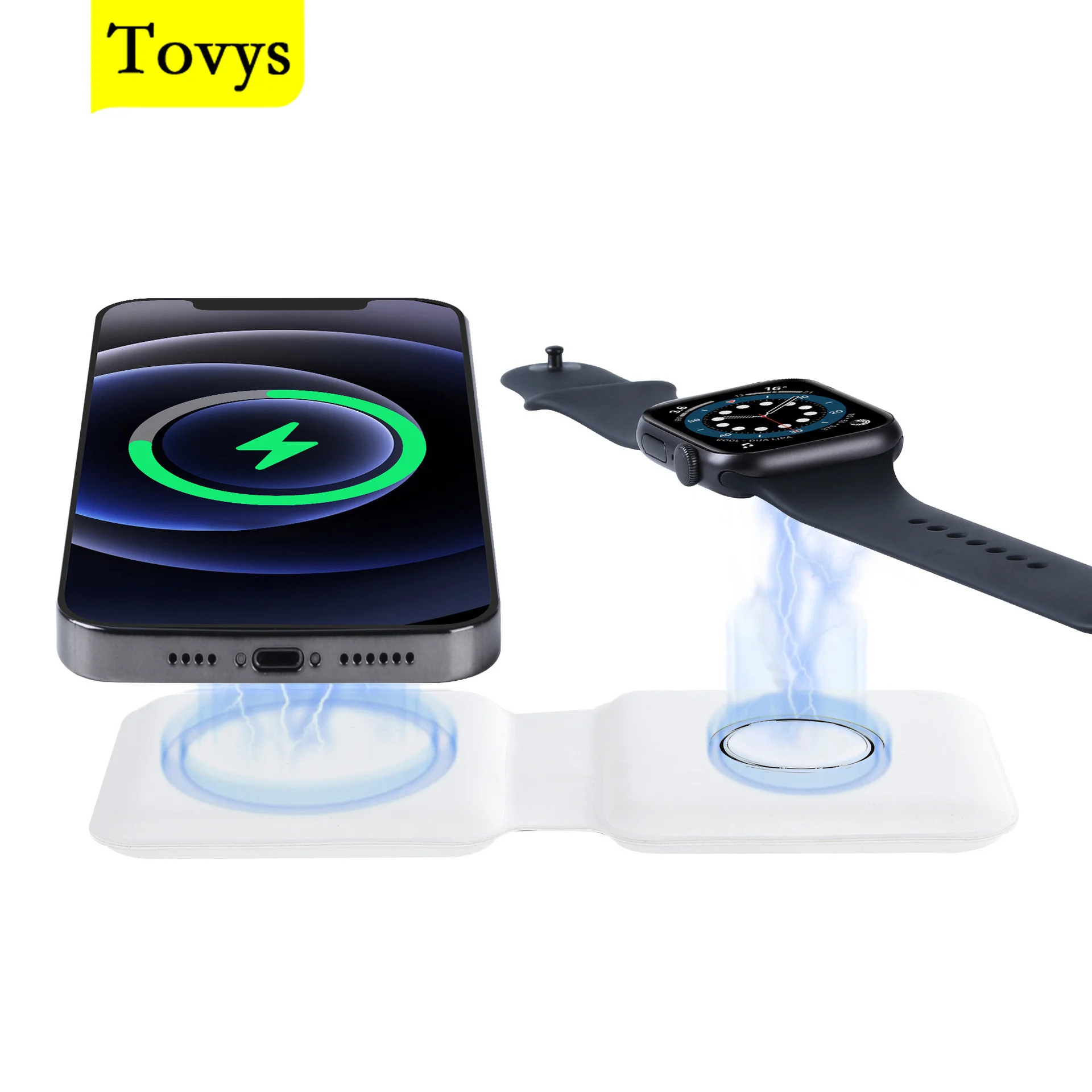 

Беспроводные зарядные устройства Tovys 2 в 1 Qi, Складные портативные зарядные устройства для телефонов Apple Watch Airpods, магнитная Беспроводная заря...