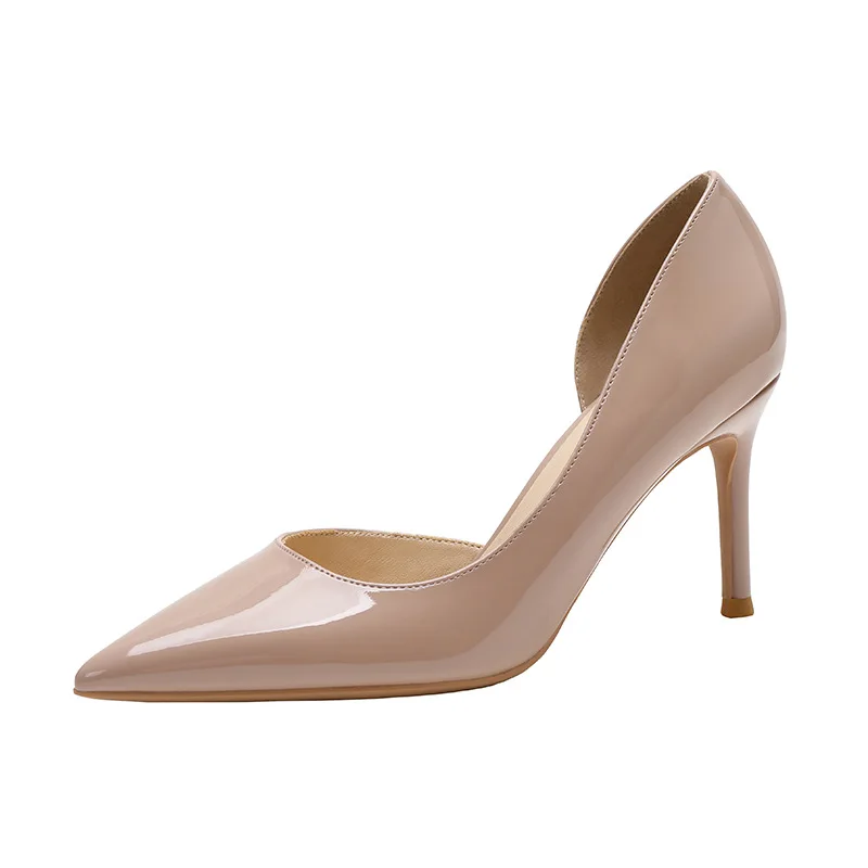 

Branded Pumps High Heels Pointed Toe Black Patent Shoe Nude Platform Sandals Ladies Shallow Mouth Lace-Up Slip On 2021 Fashion S