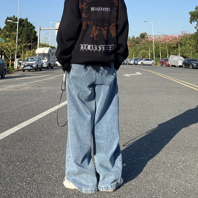 Blue Men Hip Hop Loose Pants Jeans Baggy Cargo Pants Oversized High Street Straight Denim Trousers Harajuku Dance Streetwear