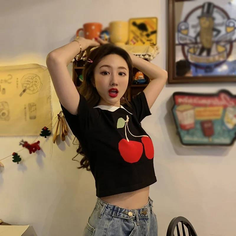 Женская сексуальная трикотажная рубашка поло с отложным воротником и принтом