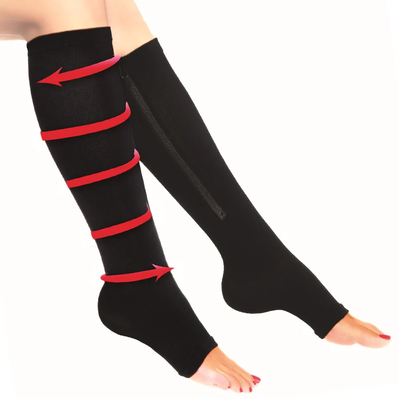 Носки компрессионные женские на молнии с открытым носком для предотвращения