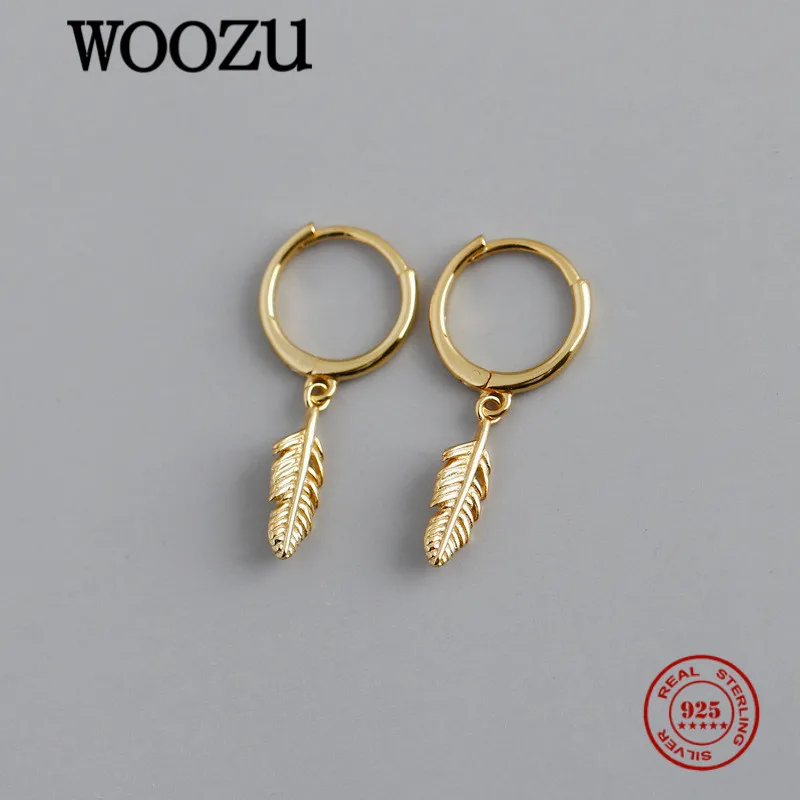 

WOOZU реальные 925 стерлингового серебра INS простой лист, свисающие серьги для женщин, Серьги Подвески вечерние девушки в богемном стиле, модная...