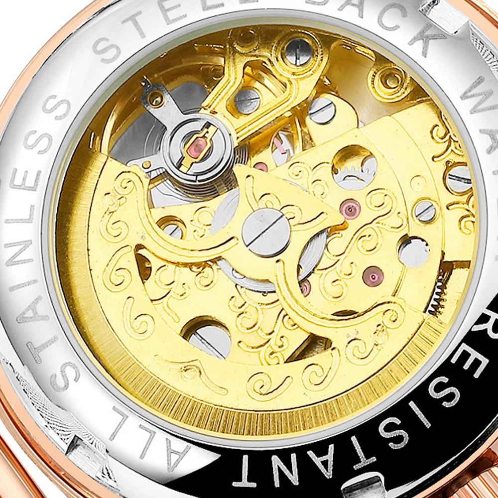 

MG.ORKINA Rose Ladies Watches Skeleton Mechanical Watch Women Red Leather Transparent Self widing Auotomatic Watches Lady Gift