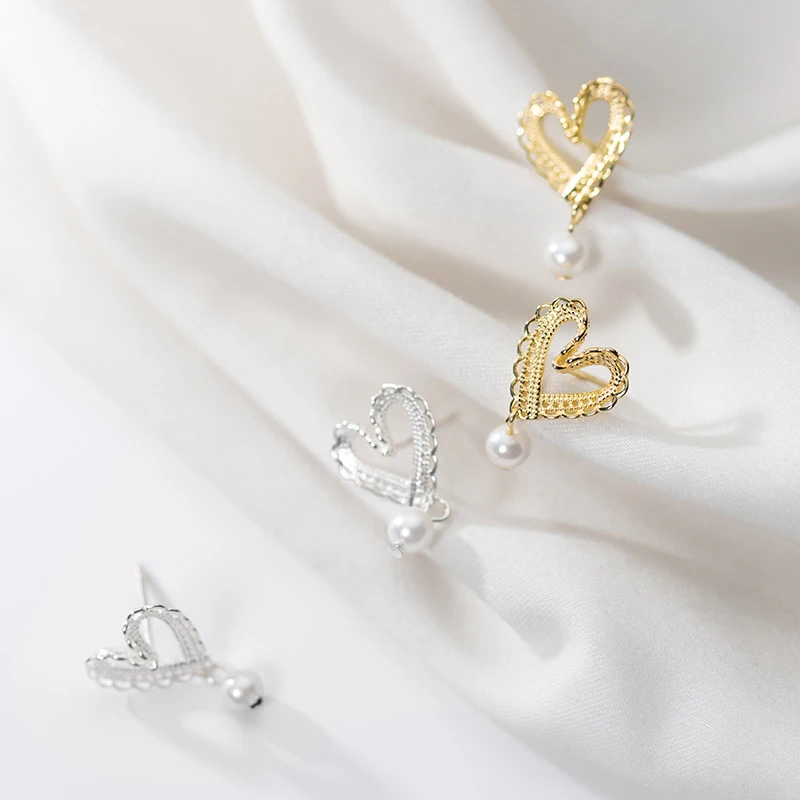 

COLUSIWEI Romantic 925 Sterling Silver Lace Heart Stud Earrings for Women Pearl Ear Studs Fashion Jewelry Brincos Girl Gift