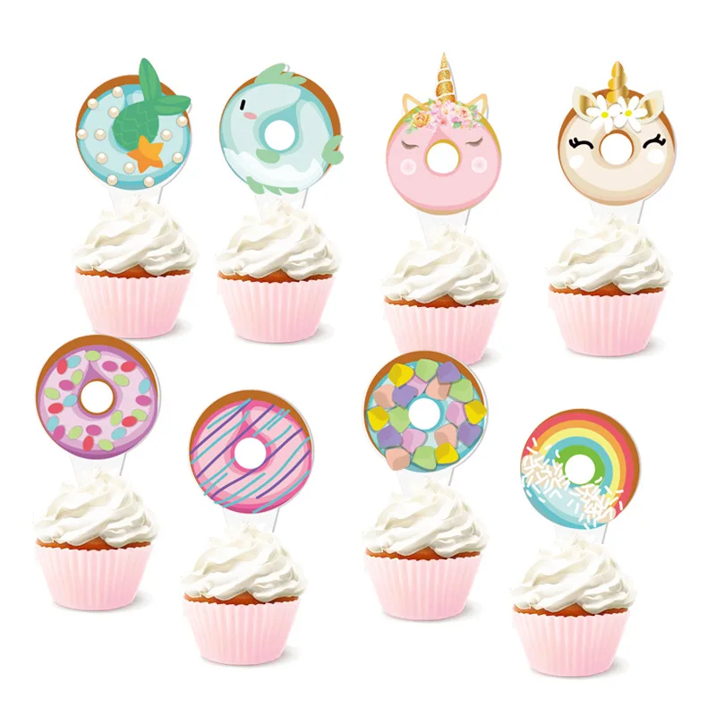 8pcs Donut topper Летняя Вечеринка пончик мороженое тема украшения для кексов тарелка сотовый флаг с мячом коробка конфет набор день рождения, детский душ вечерние поставки - Цвет: 8pcs Donut topper