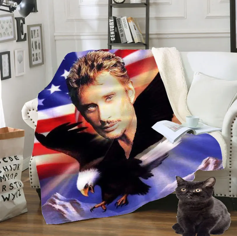 

3D Printed French Rock Singer Johnny Hallyday Thin Quilt Bed Blanket Sofa Chair Bedding Home Cozy Fleece Plush-throw Bedspread