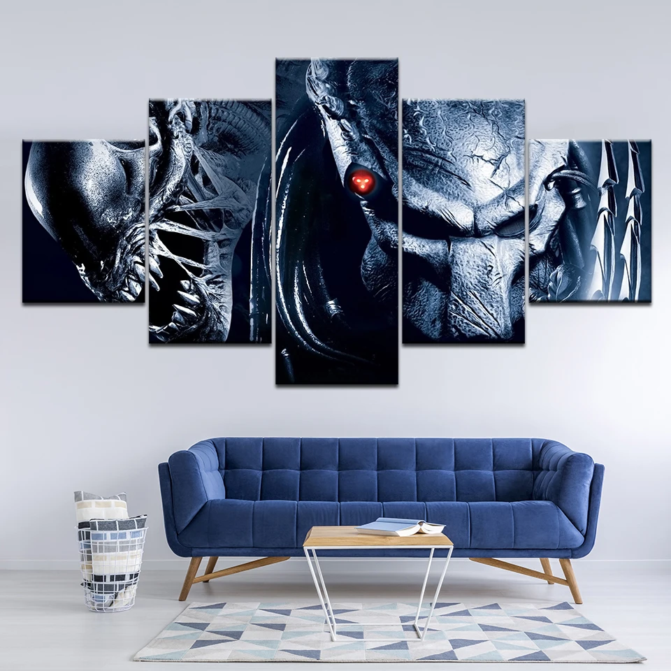 Плакаты на холсте с изображением чужого и хищника 5 панелей | Дом сад