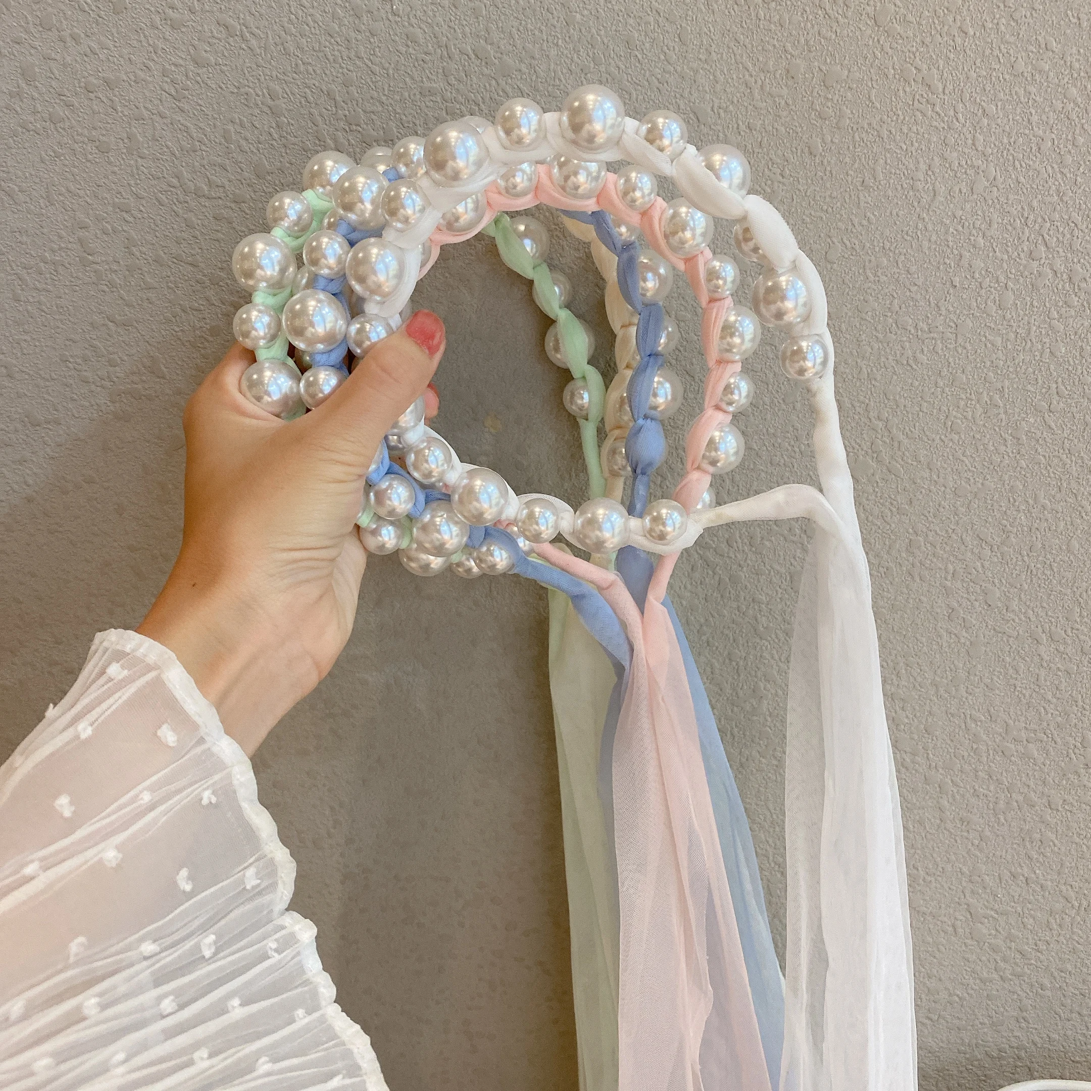 

CX Retro Japanese and Korean Lace Pearl Lace Bow Headband Ribbon Headband