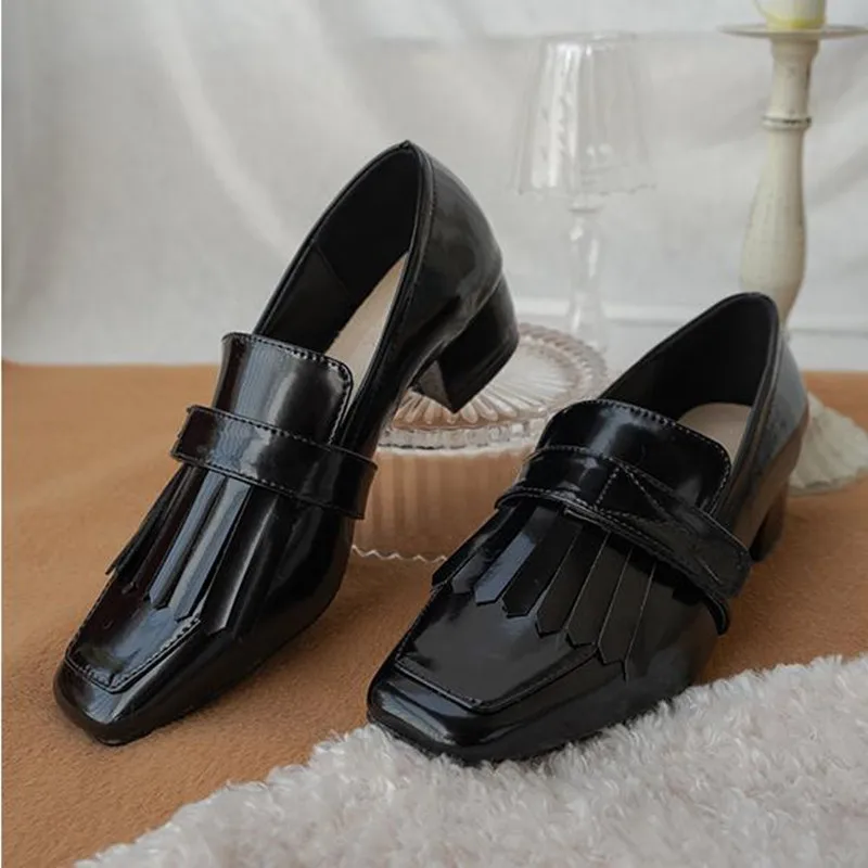 Модные Простые лоферы на толстом квадратном каблуке кожаные туфли в стиле ретро