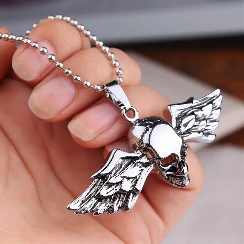 

Europe And America Personality Retro Angel Wings Skull Necklace Original Domineer Titanium Steel Death Squads Hip-Hop Jewelry