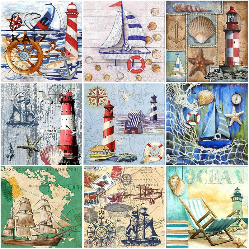 

Seascape Diamond Painting Kit Ship Embroidery Crossing Diy Lighthouse Diamond Mosaic Art Gift Cross Stitch Home Decoration