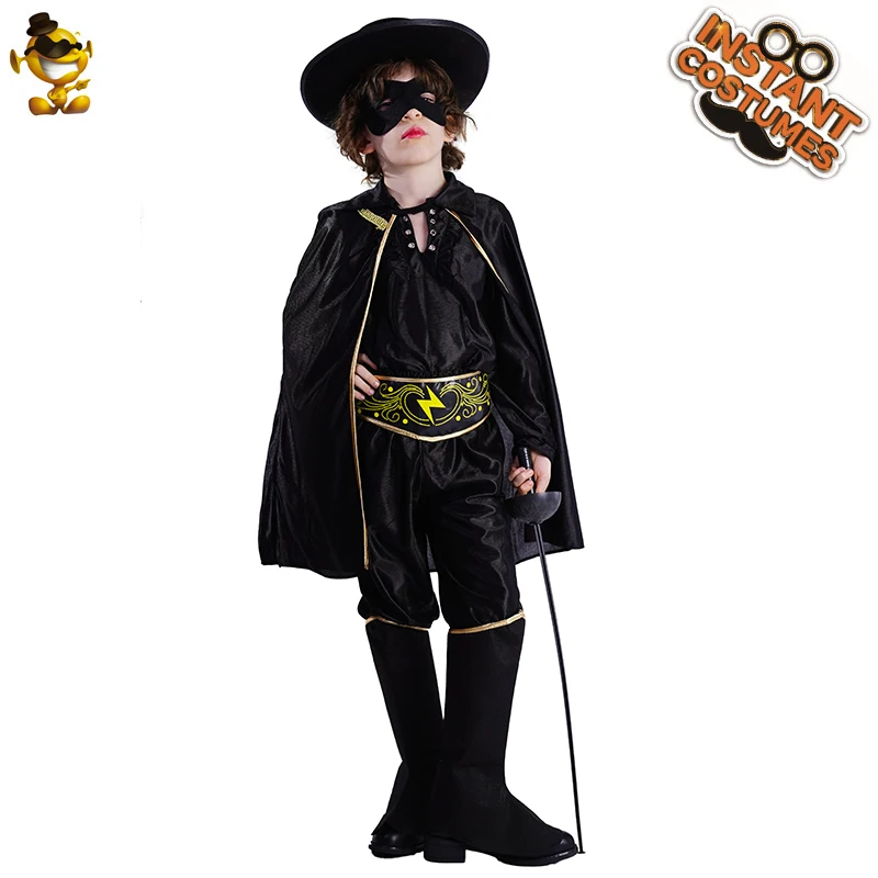 

DSPLAY Halloween New Deaign CosplayBoy Kids Clothing Fancy Dress Fashionable Black Jumpsuit With Headpiece And Eyepatch