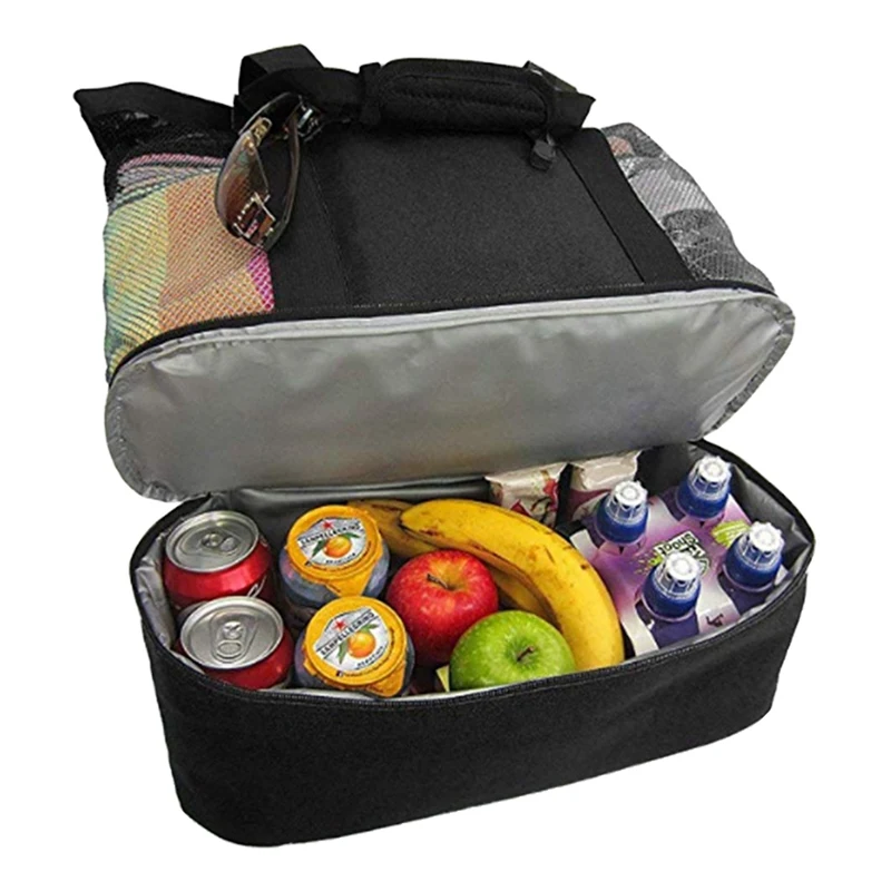 

Large-Capacity Mesh Beach Bag Portable Storage Detachable Keep Warm Insulation Cooling Compartment Bag Durable Holiday Tote Bag