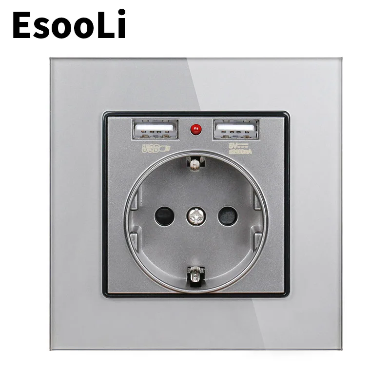 Розетка стеновая EsooLi белая с двумя USB-портами 2 1 А 16 | Обустройство дома