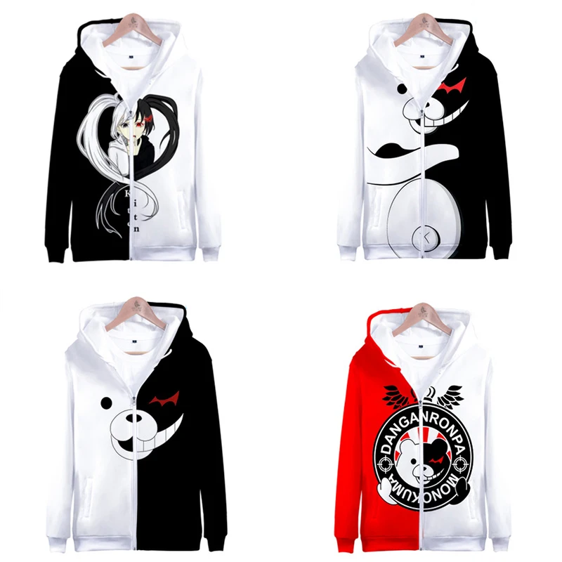 Danganronpa Monokuma костюм косплей унисекс Толстовка Черный Белый Медведь Костюмы Пальто Куртка