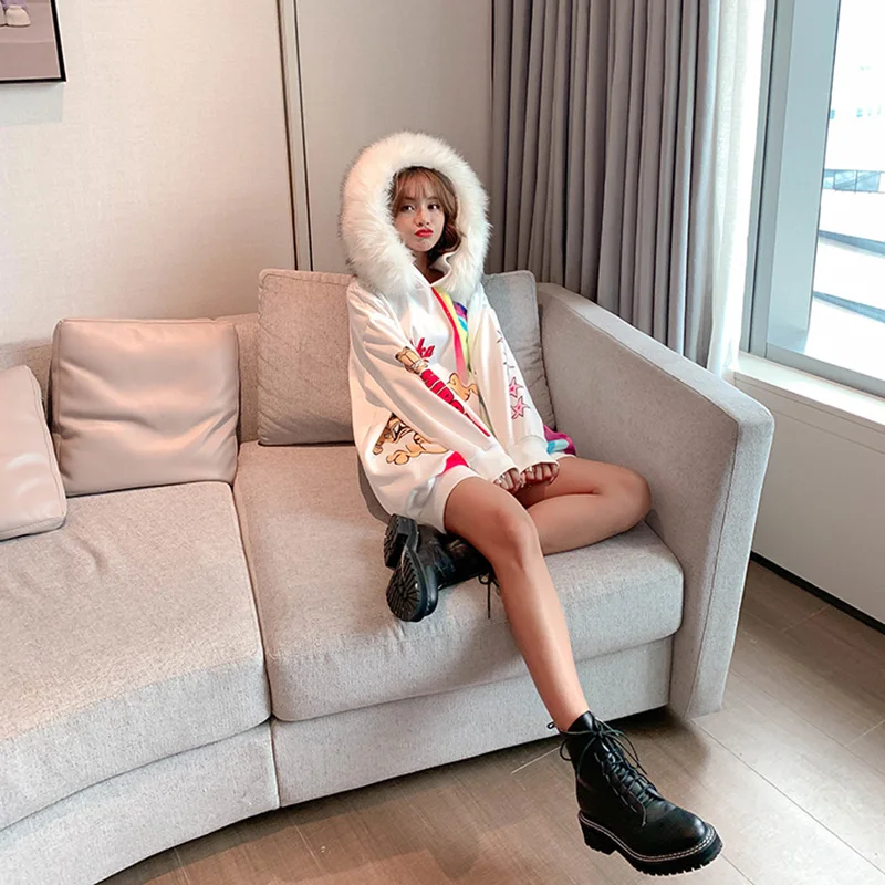 2020 весенние бархатные толстовки с капюшоном и мультяшным принтом модные женские