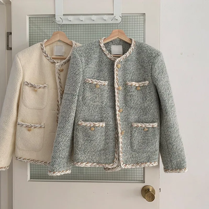 Женское корейское зимнее шерстяное толстое короткое пальто Элегантное