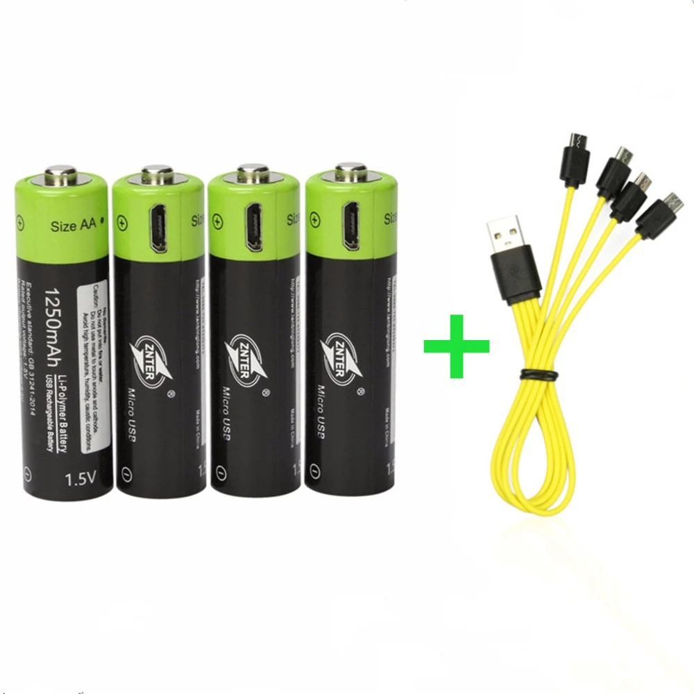 ZNTER 1,5 V AA 1250mAh перезаряжаемая литиевая батарея USB литий-полимерная батарея+ кабель Micro USB
