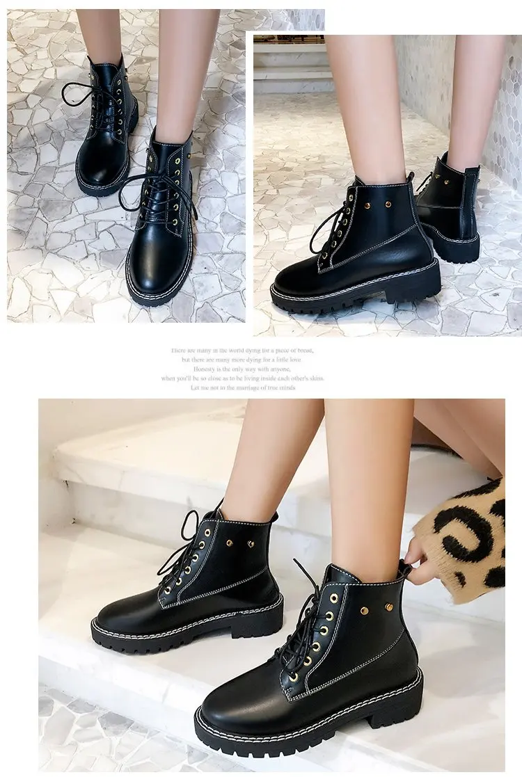 Женские ботинки из мягкой кожи со шнуровкой водонепроницаемые черного цвета -