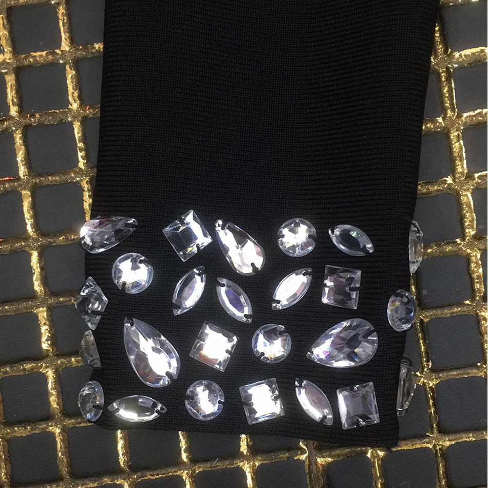 2019 высококачественное облегающее платье ручной работы со стразами черное с