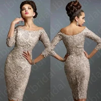 2022 latest charming nude mother of the bride dresses lace short wedding party dresses off shoulder mother dress knee length