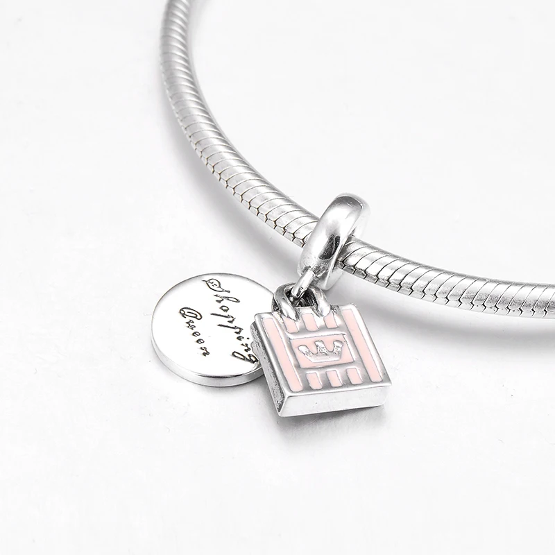 Новые блестящие Серебристые розовые эмалевые подвески в форме сумки queen для