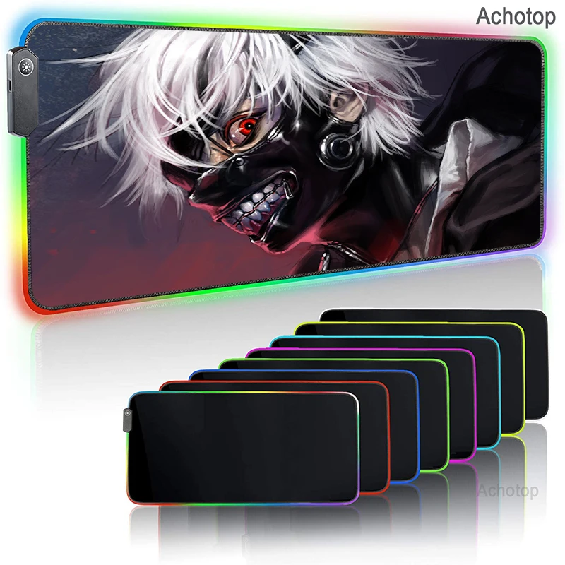 anime tokyo ghoul rgb mouse pad large mousepad xxl led carpet laptop keyboard gaming mause pad office desk manga kaneki ken mat free global shipping
