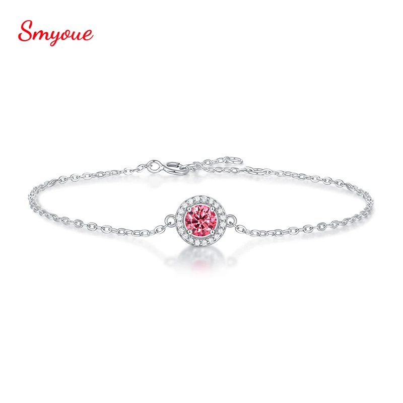 

Smyoue 0.5 Carat Inlaid Pink Moissanite Gemstone Bracelet For Women Fashion Elegant Sweet Jewelry S925 Silver Birthday Gift
