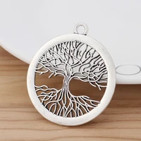 6 pieces large tree round charms pendants for necklace jewellery making findings 42x42mm