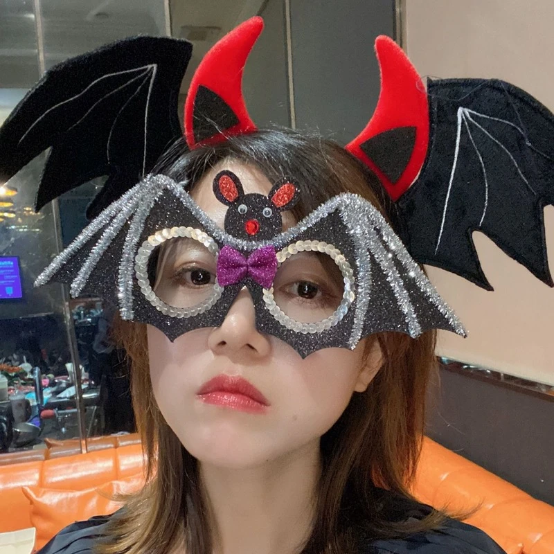 

10pcs Costume Party with Vampire Demon Bat Mask Glasses and Hair Hoop Cosplay Props Adult Children Decoration Easter