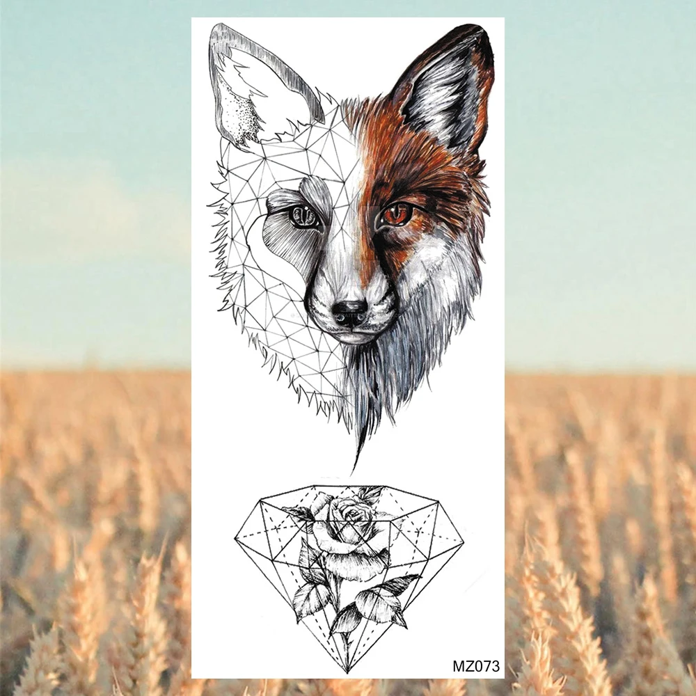 Временные татуировки для женщин и мужчин 3D тигр роза цветок геометрический волк