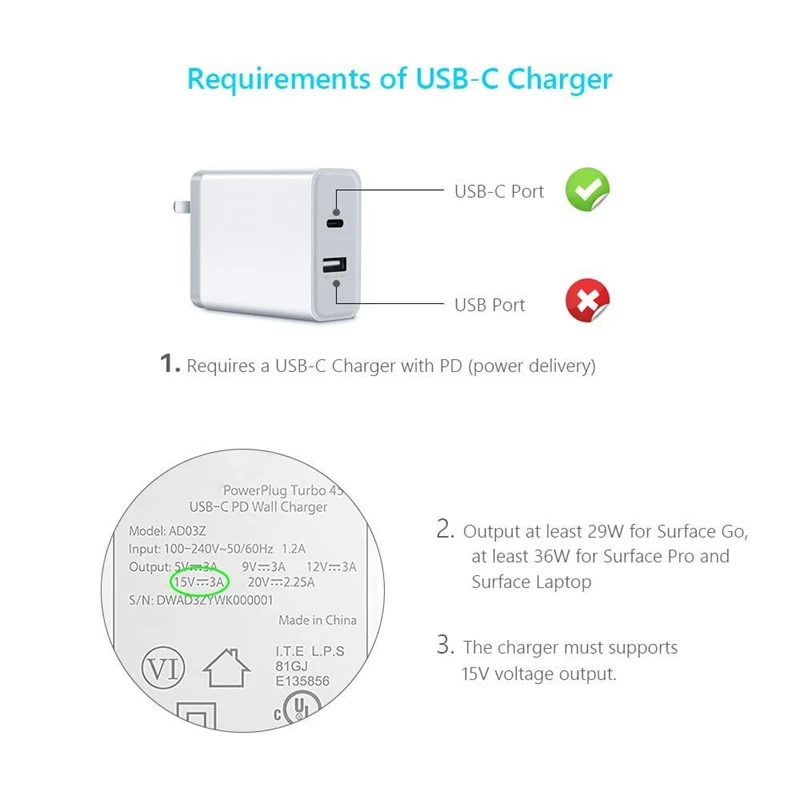 USB кабель с нейлоновой оплеткой USB-C зарядный для Microsoft Surface Pro 6/5/4/3 поверхность