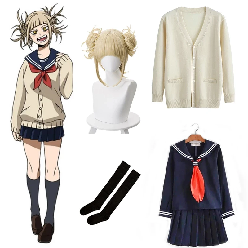 

My Hero Academia Cosplay Halloween Costume Anime Boku No Hero Academia Himiko Toga JK Uniform Sweater Coat Wig Costumes