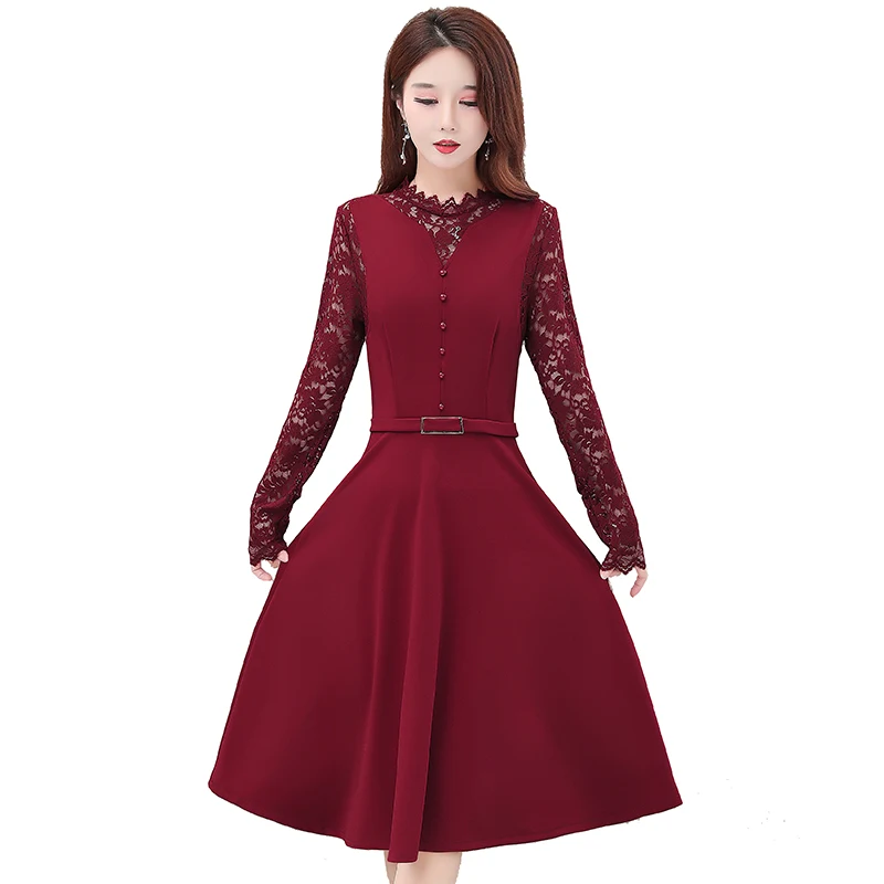 

Women 4XL Plus Size Black Lace Sexy Midi Dress 2021 Spring Vintage Casual Solid Long Sleeve Dress Elegant Bodycon Party Vestidos