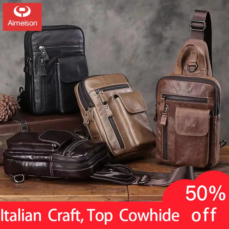 Высококачественная винтажная нагрудная Сумка слинг из натуральной воловьей