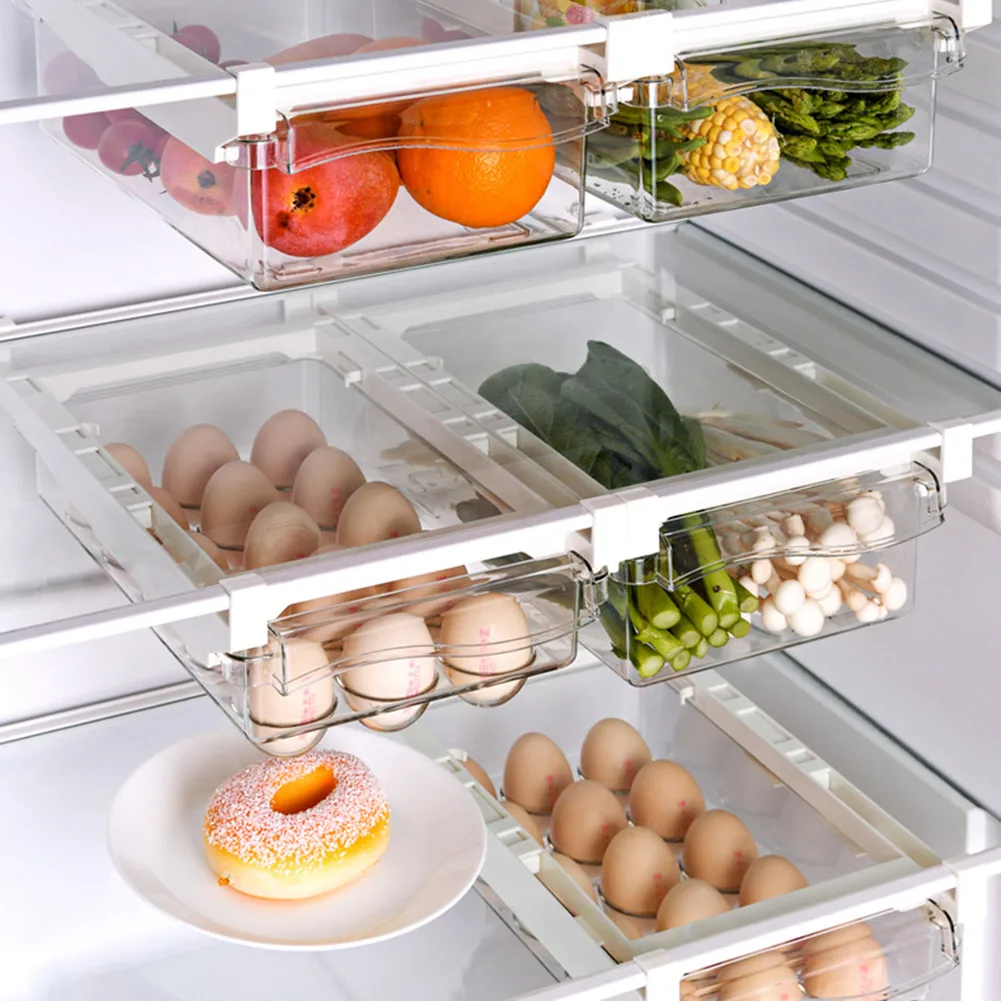 

Refrigerator Drawer Storage Box Kitchen Transparent Egg Fruits Organizer Suspended Fridge Food Container Space Saving New