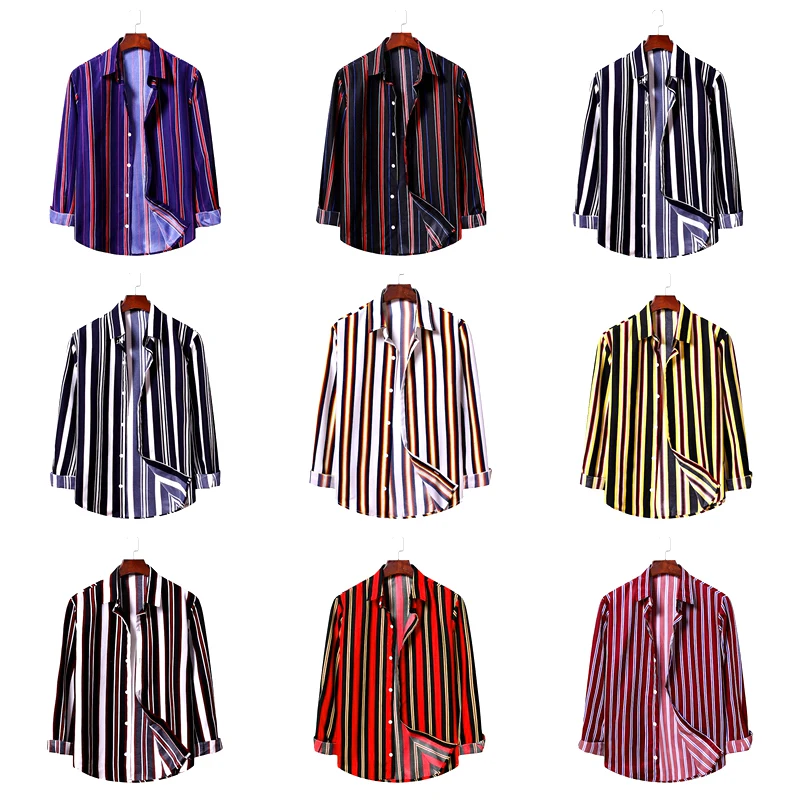 Мужская комбинированная рубашка в полоску с длинным рукавом международная