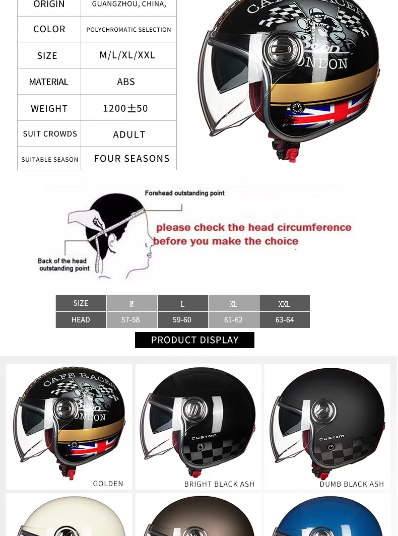 BEON B-108A moto rcycle шлем 3/4 с открытым лицом шлемы moto cross винтажный шлем moto casque Capacete Ретро шлем